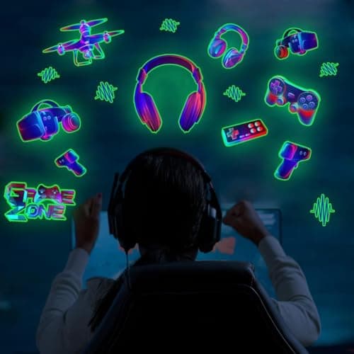 3D Glow in The Dark Game Wall Decal Gamer Boy Wall Stickers Video Game Controller Wall Decor for Boys Room Kids Bedroom Home Playroom Decoration