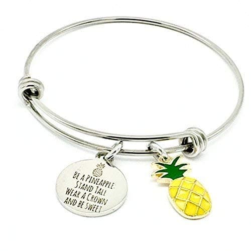 Be a Pineapple Stand Tall Wear a Crown and Be Sweet, Tropical Inspirational Gifts Bangle Bracelet for Women