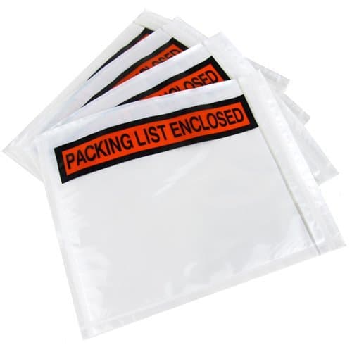1000 - Clear Packing List Enclosed Invoice Envelopes 4.5" x 5.5" Self Adhesive