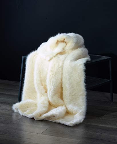 De Moocci Luxury Fashion Tip Dyed Faux Fur Throw, White Milk