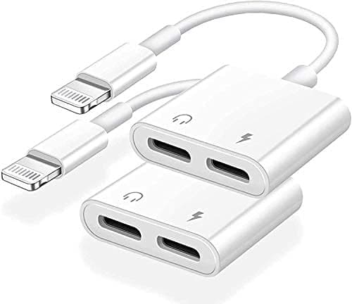 [Apple MFi Certified] Dual 2in1 Lightning Headphone Audio & Charger Adapter Splitter for iPad,2 Pack iPhone Headphone Adapter for iPhone 14/13/ 12/11/ XS/XS Max/XR/X/ 8/8plus/7/7 Plus/iPad