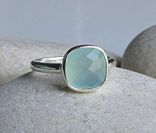 Stackable Blue Chalcedony Square Silver Ring Size 8