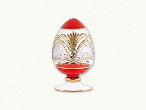 Home and Holiday Shops Red Egyptian Blown Glass Decorative Egg with Gold Etched Pattern