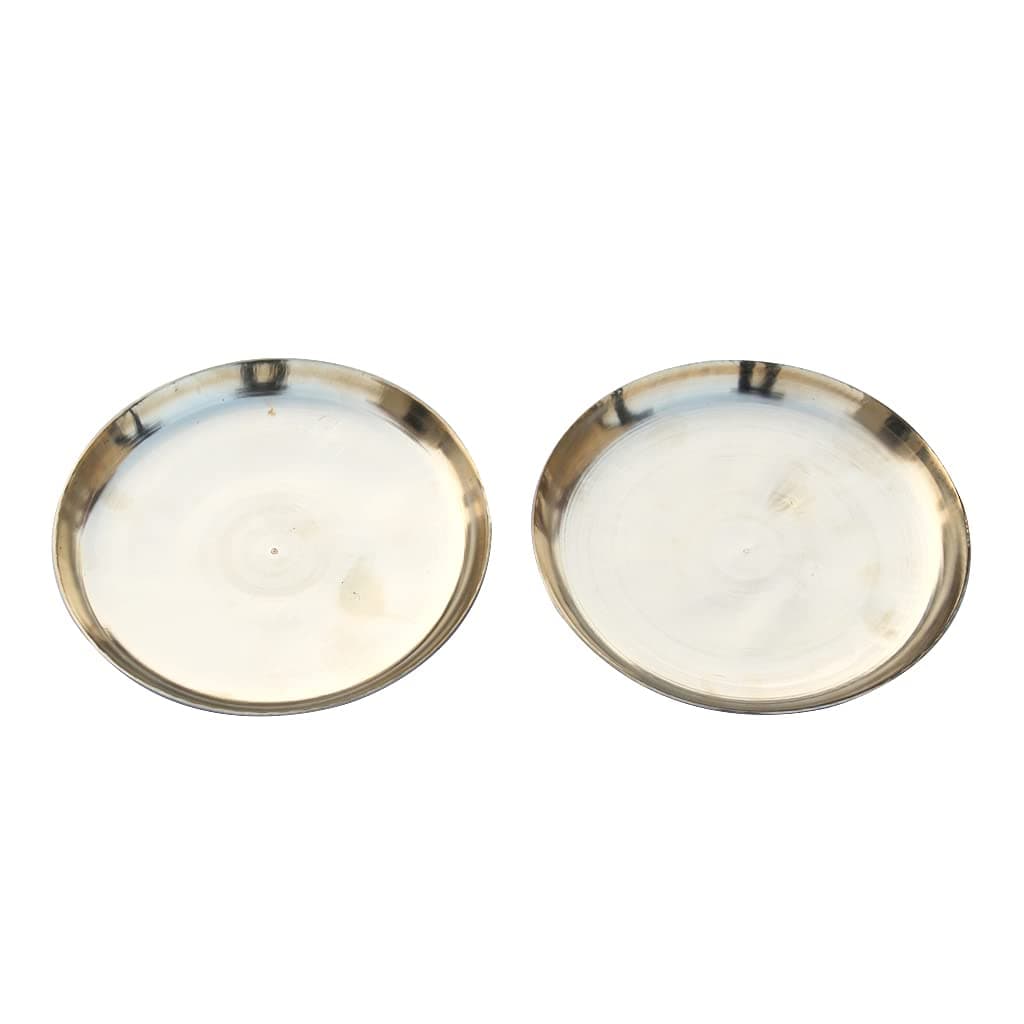 De Kulture Ayurveda Pure Kansa Bronze Compact Platters Appetiser Platter Dessert Plate Set of 2, 6.5x0.75 inches. (DxH)