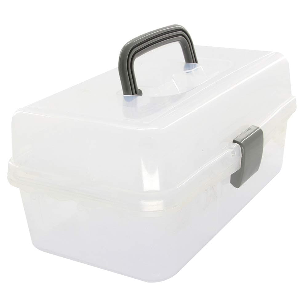 Utoolmart Portable Folding Tool Box, Three-Layer Storage Box with Cantilever Tray Plastic Hardware Box Storage 13 x 7.9 x 5.9 inches Fully Translucent 1Pcs