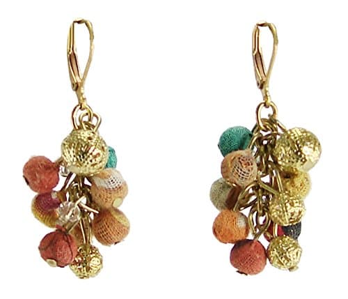 Recycled Kantha Textile Beads Fair Trade Cluster Earrings