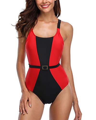 anfilia Women Tummy Control One Piece Swimsuit Splice Backlesss Monokini Swimwear