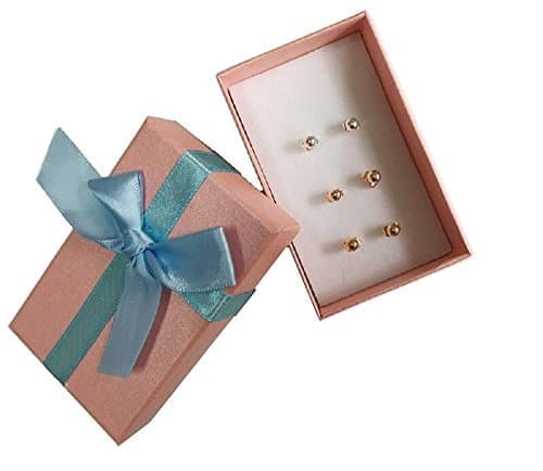 Ball Stud Earrings Set - 3 Pair 4MM HYPO-ALLERGENIC - White, Yellow, Rose Gold, Luxury Gift Set