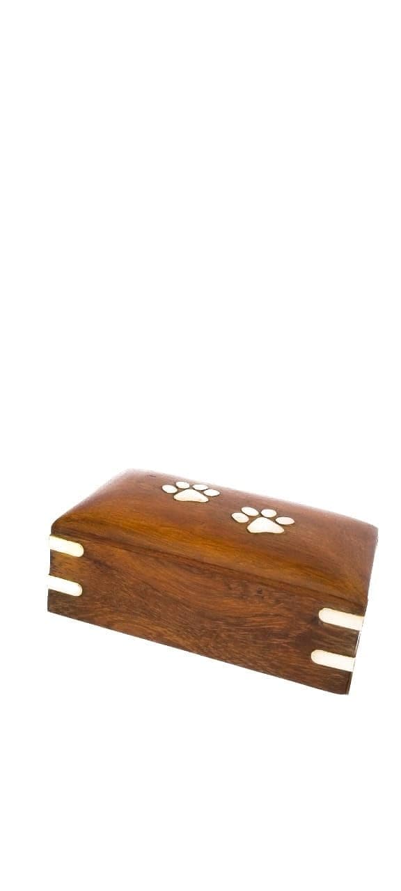 H S B Wood Handicraft Wooden Pet Urn Jar with Brass Paw Print (Small Size, Supports Pet) - Rosewood Pet Cremation Urn - Perfect Memorial Pet Urns for Dog and Cat Ashes Size(5x3x1.5)