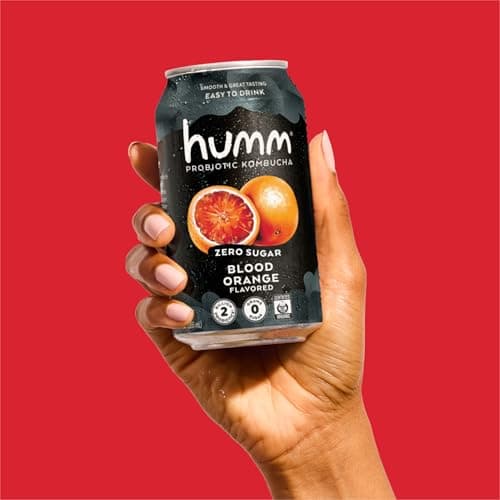 Humm Probiotic Kombucha Zero Sugar Blood Orange, No Refrigeration Needed, Keto Friendly, Organic, Vegan, Gluten Free, 12oz Cans (16 Pack)