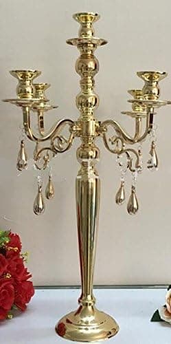 10 PCS - 24 Inches Gold Large 5-Arm Metal Candelabra Vase