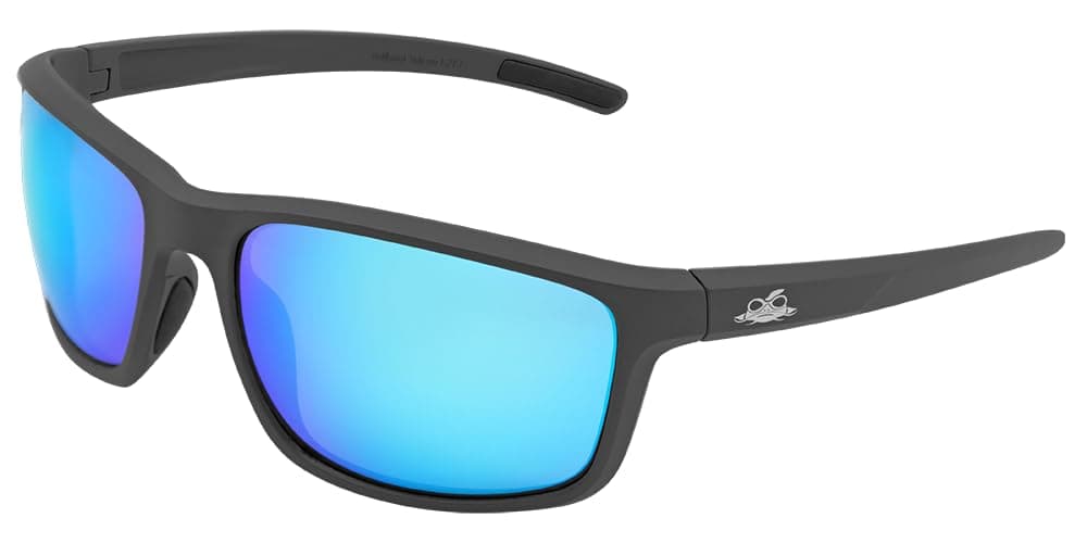 Bullhead Safety Crevalle Safety Glasses, Anti-Fog and Scratch Resistant, Precision Lens with UV Protection, Comfortable and Lightweight, Blue Mirror Lens and Matte Gray Full-Frame, One Size