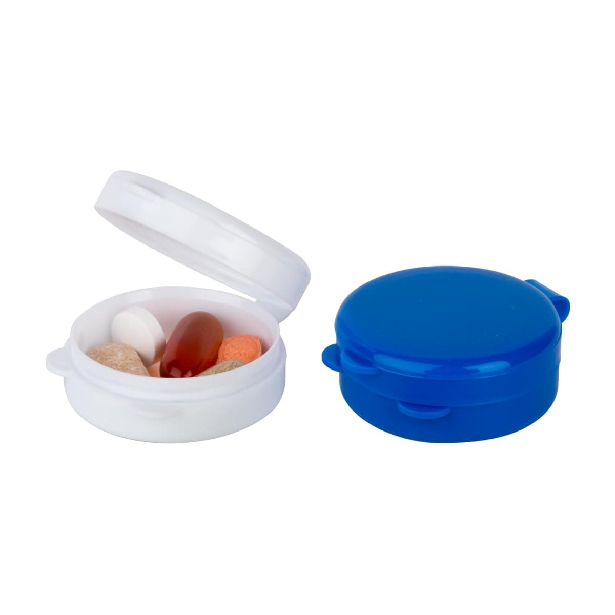 EZY DOSE Daily Travel Pill Organizer, Vitamin and Medicine Box, Snap-Shut Lids with Round Compartments, Assorted Colors, 2 Count