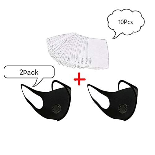 10 PCS Activated Carbon Filter 5 Layers Replaceable Anti Haze Fliters and 2PCS with Breathing Valve Protective Air for Adults in Outdoor Travel Cycling Motorbike Running
