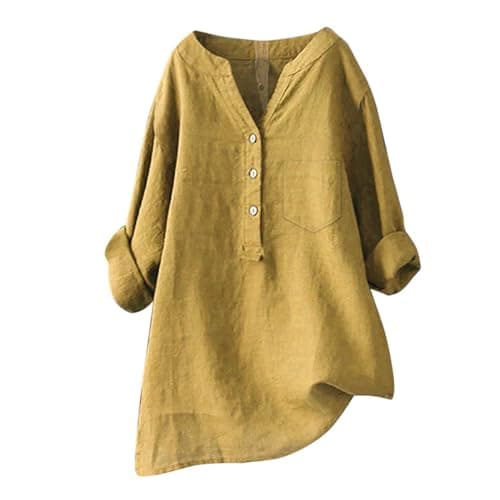 Linen Shirt for Women Breathable Tops Loose Crewneck Tops Womens Daily t Shirts Summer Shirts for Women 2025