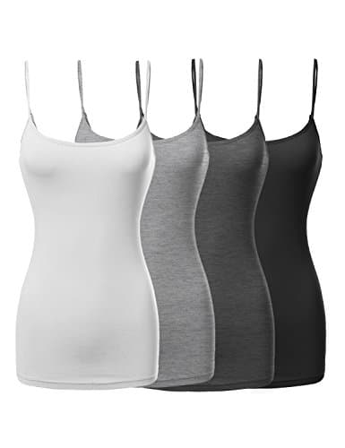 Women's Basic Solid Long Length Adjustable Spaghetti Strap Tank Top [4PACK]  Amilia Women's Basic Solid Cami Spaghetti Double Layer Crop Tank Top  Sexy Spaghetti Strap Tank Dress Basic Backless Bodycon Club Party Mini Dress  5 Pcs Women's Camisole Tank Top Undershirt Spaghetti Strap Basic Camisoles  Women's Slim-Fit Thin Strap Tank, Pack of 2