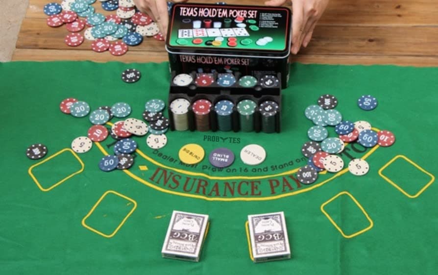 Texas Hold’em Poker Game Set - Includes Hold’em Mat, 2 Card Decks, Chips, Chip Holder and Tin Storage Box - FUN Game Night Supplies - Cool Casino Gift for Teens and Adults Game Set - Easy to store