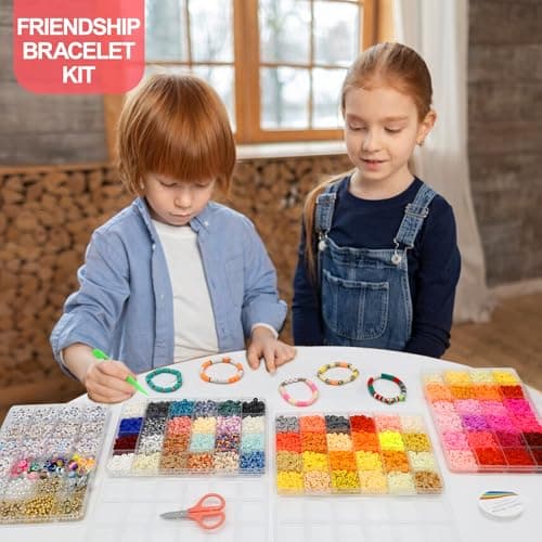 Redtwo 23500pcs Clay Beads Bracelet Making Kit, 144 Colors 7 Boxes Flat Polymer Heishi Beads Set for Friendship Jewelry Making with Pendant Charms, Crafts Gifts for Girls Ages 6-12 Kids Adults