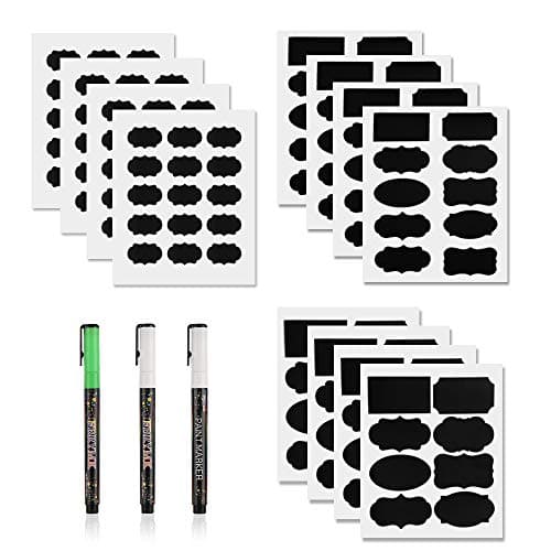 Black Plastic Film with Adhesive Chalkboard Labels & Markers Reusable Waterproof Erasable Chalkboard Stickers with 3 Markers for Mason Jars, Bottles, Cups, flowerpots, Containers, Closets