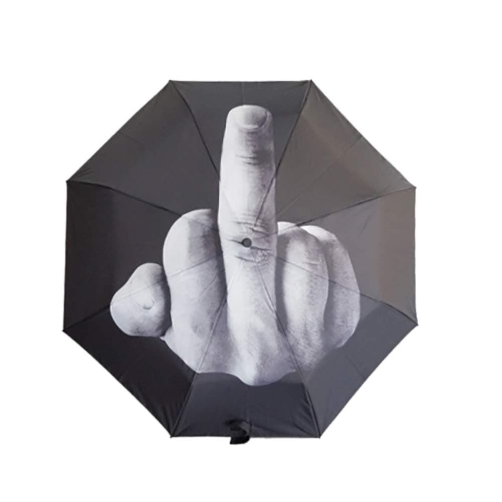 Escolourful 3 Folding Middle Finger Umbrella Travel Rain Umbrella Lightweight Funny Gift for Women Men with Elegant Packing Box