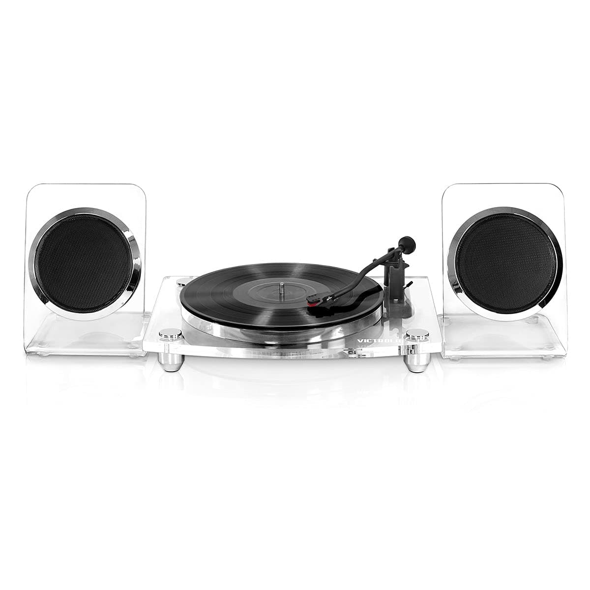 Victrola Modern Acrylic 2-Speed Bluetooth Turntable with 40-Watt Wireless Speakers, Clear