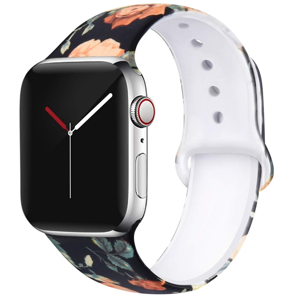 OriBear Compatible with Apple Watch Band 38mm 40mm 41mm 42mm 44mm 45mm Cute Leopard Strap for Women Girls, Soft Silicone Floral Printed Replacement Wristband for iWatch Series 7 6 5 4 3 2 1 SE