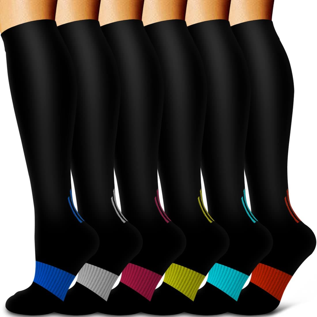 Copper Compression Socks Women & Men Circulation(6 pairs) - Best for Running, Nursing, Hiking, Recovery & Flight Socks