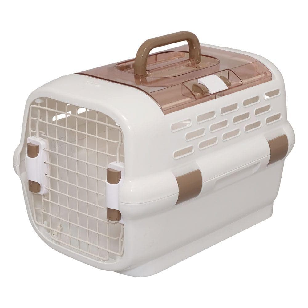 Iris Ohyama, Pet Carrier/Transport Box with leashes, 2 Removable Doors (Front & top), Handle, Well Ventilated, for cat, Dog, Rodent - Pet Drive Carrier PDPC-600 - White