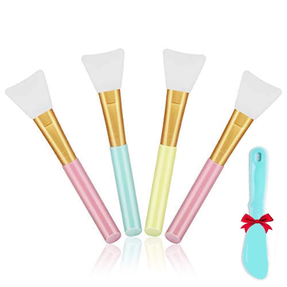 Silicone Face Mask Brush, [4 Pack]SlickMart Flexible Facial Mud Mask Brush, Hairless Soft Applicator Brushes for Applying Facial Mud Mask, Body Lotion or Mixed Mask DIY Needs(Multicolor)