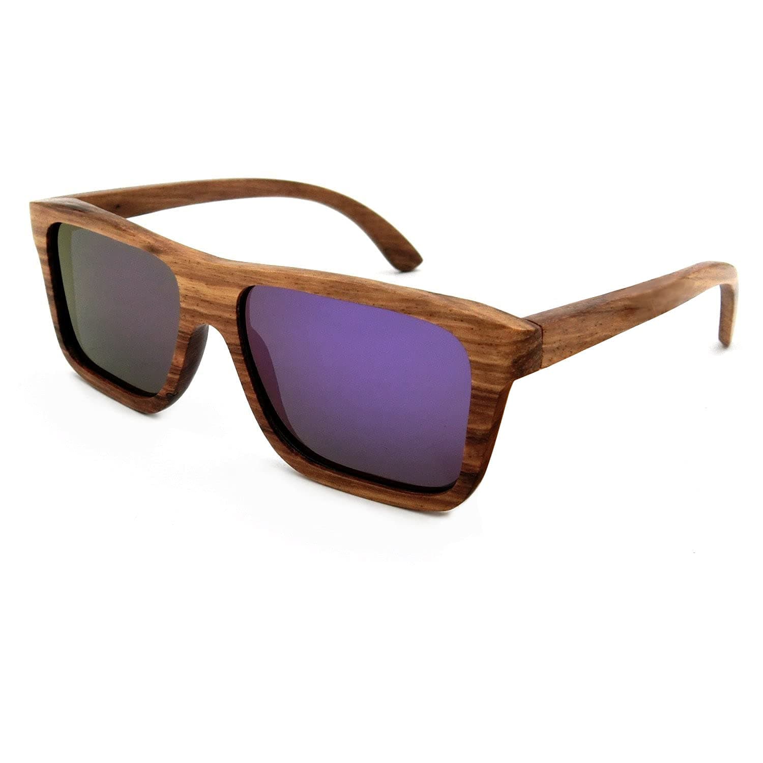 Polarized Wooden Glasses for Men and Women with Bamboo Sunglasses Case (Purple, 54)