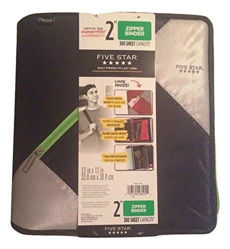 Five Star 2" Inch 380 Sheet Capacity Zipper Binder - (Black)