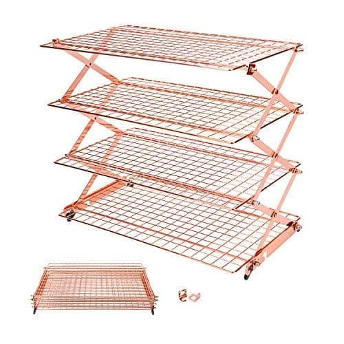 Geesta Rose Gold 3/4-Tier Collapsible Cooling Rack with Adjustable 3 Setting Design Stackable Cooling Roasting Cooking for Cookies Baking