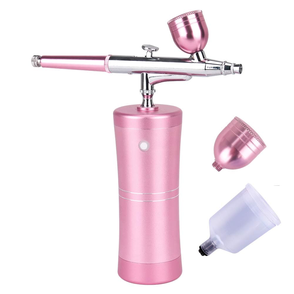 Airbrush Kit, Titoe Portable Handheld Mini Airbrush Compressor Set Kit with Air Brush Spray Gun for Makeup, Cake Decoration, Model Coloring, Manicure, Tattoo, Art Drawing （Pink)