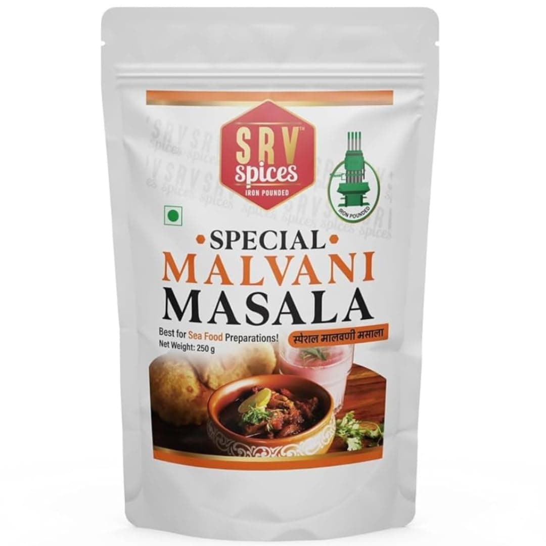 - SRV SPICES Special Malvani Masala | Iron Pounded Coastal Spice Blend | Authentic Seafood Masala | Made with 24 Handpicked Ingredients | 57 Years of Expertise | 250g Pack