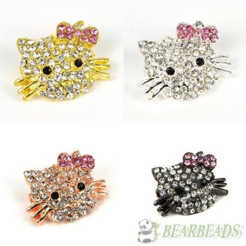 10pcs (Color Rose Gold) Side Ways Crystal Rhinestones Hello Kitty Happy Cat Bracelet Connector Charm Beads