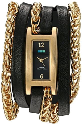 La Mer Collections Women's Quartz Gold-Tone and Leather Watch, Color:Black (Model: LMPALERMO1001)