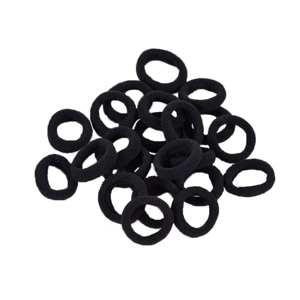 Seamless 1inch in Diameter Elastic Cotton Stretch Hair Ties Bands for Toddler Baby Girl Women Very Thin & Fine Hair,Small Size Rubber Band Ponytail Holders/100pcs/Black