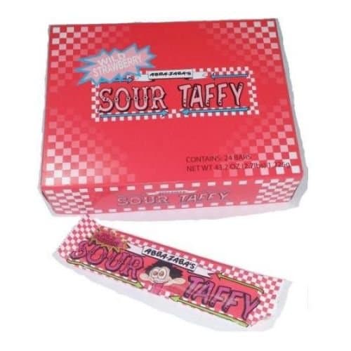 Abba Zaba Sour Taffy Wild Strawberry Candy - 24 per pack -- 12 packs per case.