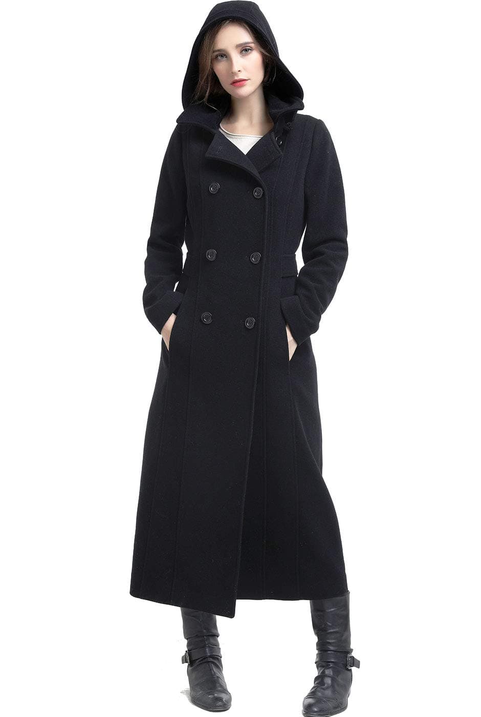 BGSDWomen Mariel Wool Blend Hooded Long Walking Coat (Also available in Plus Size and Petite)