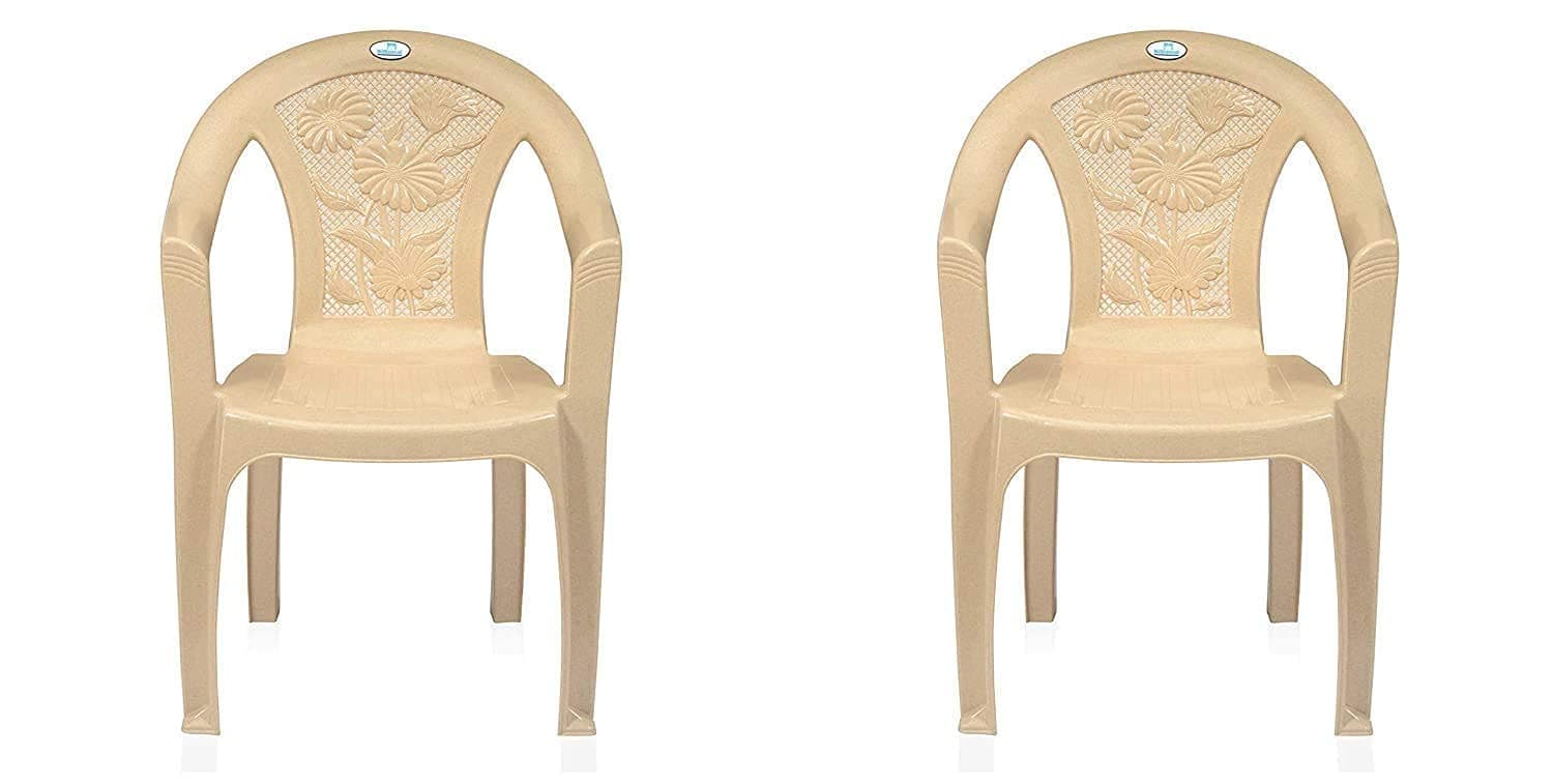 Nilkamal CHR2060 Set of 2 Plastic Arm Chairs Marble Beige, 56.5 * 61 * 79