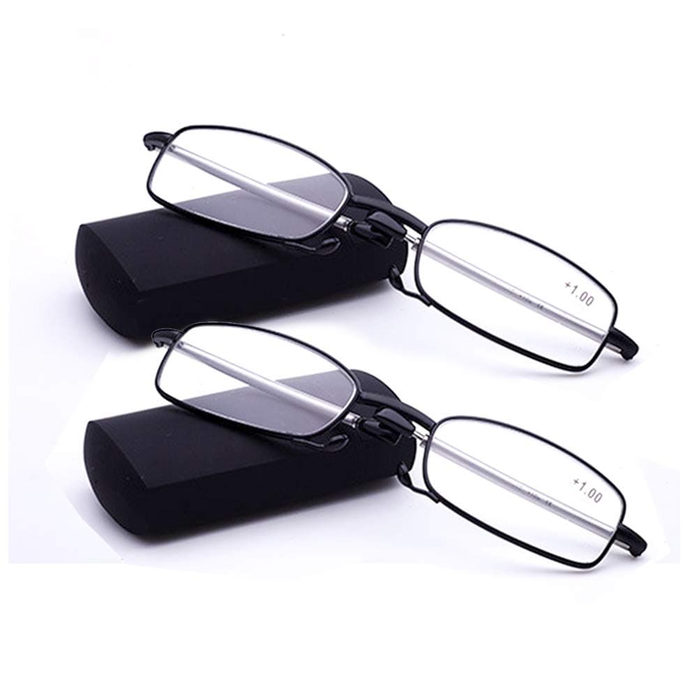 2 Park Readers Glasses are Portable and Foldable Metal Alloy Frame Folding Small Reading Glasses Reader for Men and Women … (2.0, Black)
