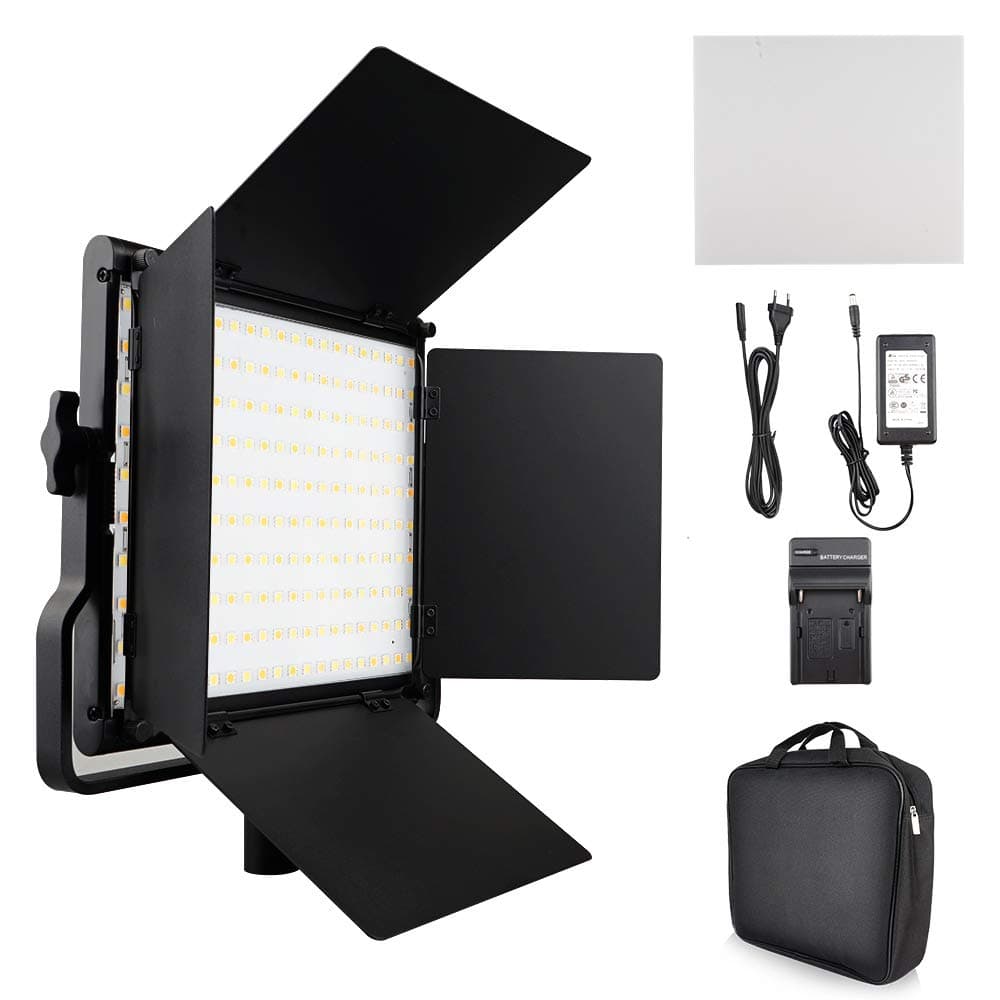 FOSITAN L4500K Bi-Color LED Video Light with Barndoor CRI 96+ 200 SMD LED Camera Light for Studio Photography Shooting (U Bracket, LCD Display - Single Light)
