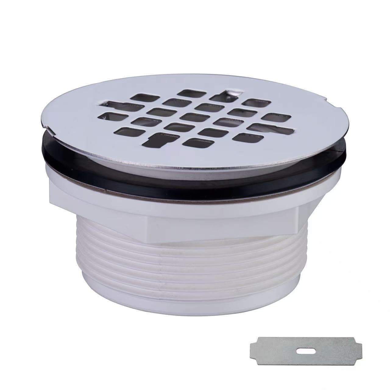 Brushed No Caulk Shower Drain, Hidrop PVC Compression Shower Floor Drain with 4-1/4" Stainless Steel Round Grid Strainer Cover, Brushed Nickel