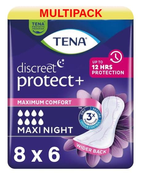 Discreet Women's Sanitary Pads for Medium to Severe Bladder, 48 Pack, Specially Designed for Night Protection with Wider, Extra Back