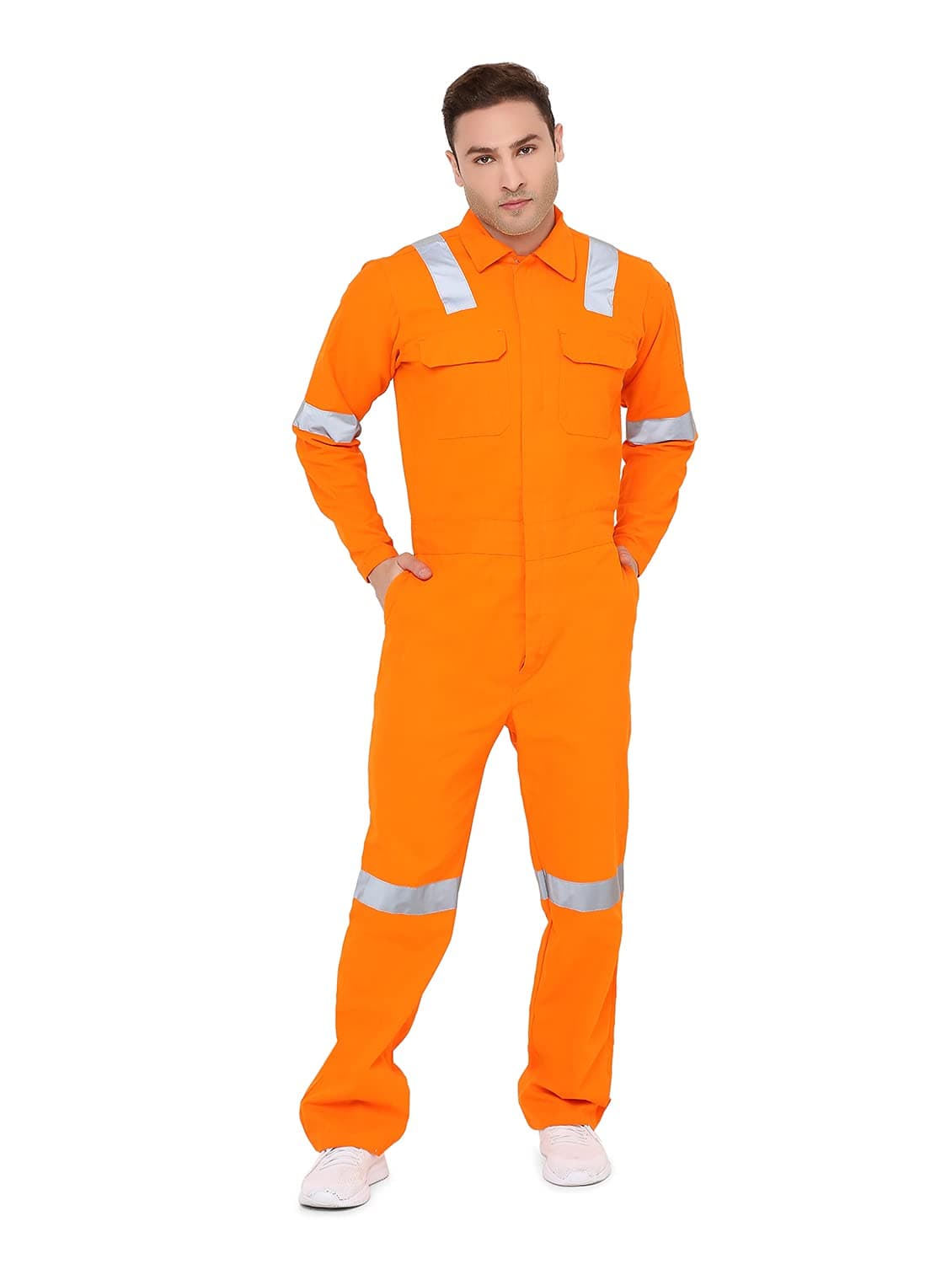 Associated Uniforms Men's 100% Cotton Industrial Work Wear Coverall Boiler Suit of 240 GSM with Reflective Tape