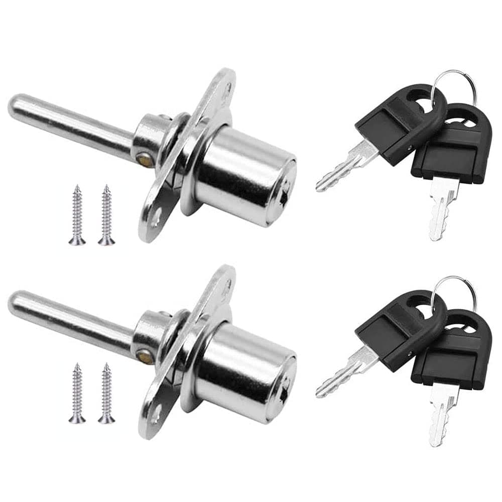 2 x Drawer Lock with Key for Furniture Piston Lock for Filing Cabinets Display Cabinet, Diameter 16 mm, Length 61 mm (Silver)