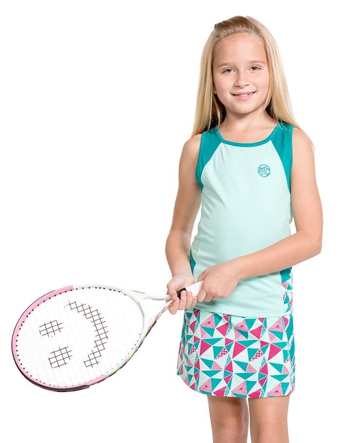 Street Tennis Club Girls Tennis Dress & Golf Outfit, Athletic Skirts Dress with Built-in Shorts - Girls Active Golf and Tennis Clothes Beach Glass/Aqua Large (9-10 Years)