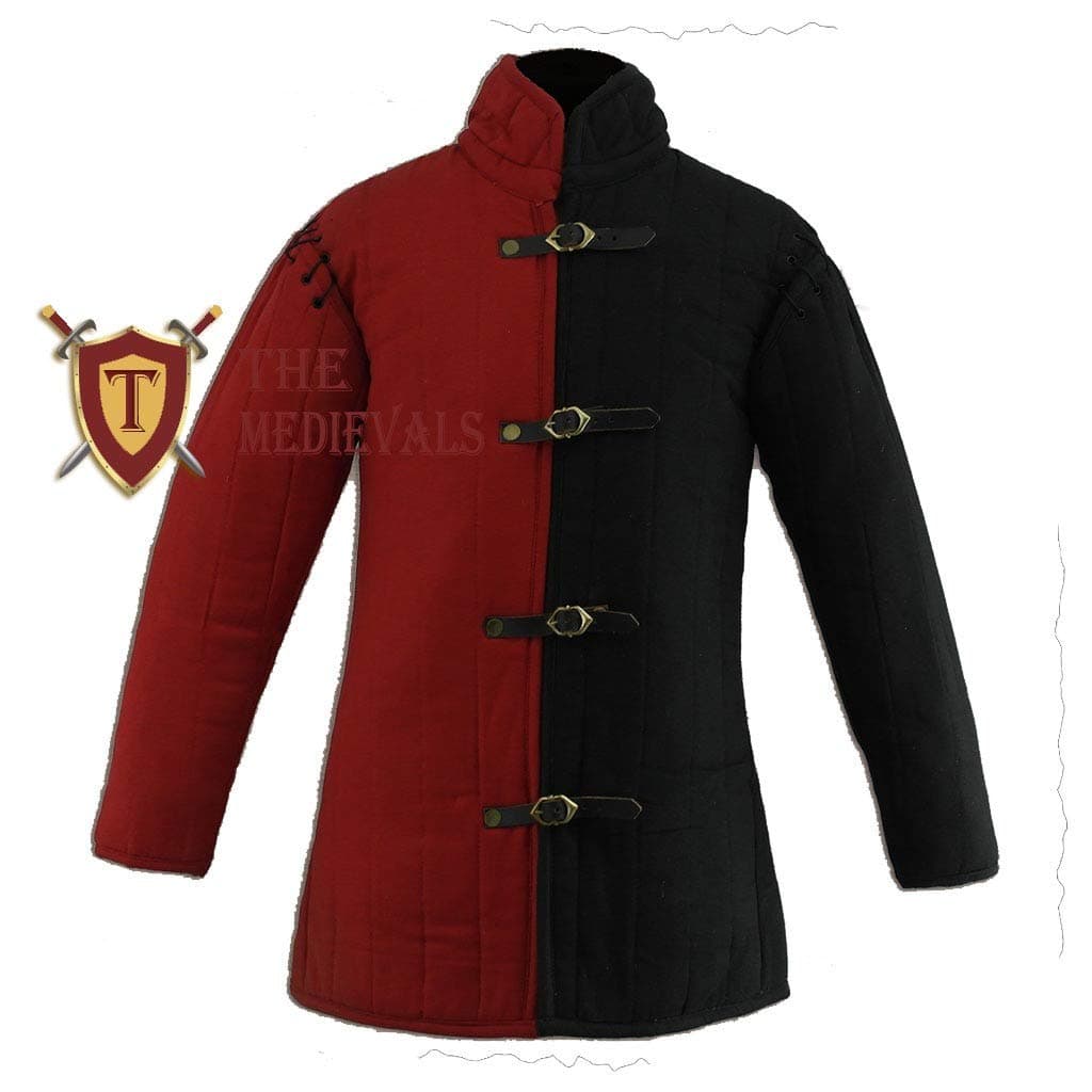 Thick Padded Gambeson Coat Aketon Jacket Armor, Red & Black