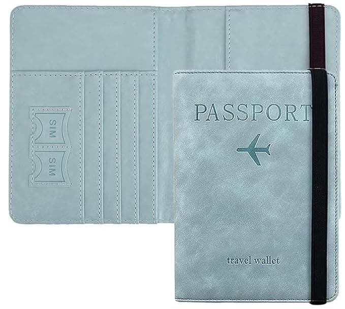 TEKCOOLPassport Holder Cover Travel Wallet Organiser, Passport Case with RFID Blocking, PU Leather Travel Document Holder for Men & Women Travel Accessories, Sky Blue, Casual