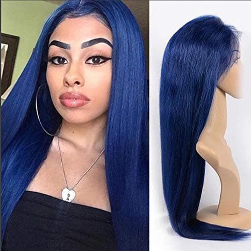 Blue Lace Front Wig with Natural Hairline, Middle Part Full Density Silky Synthetic Long Straight Blue Wigs For Women 28 inches